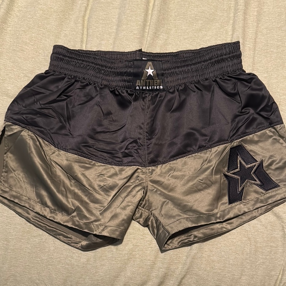 Unisex Black and Olive Green Muay Thai Shorts